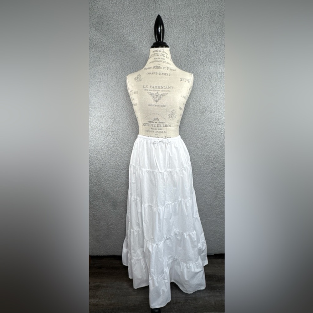 Zara Maxi A Frame Skirt White Elastic Waist Dec Bow Size Small NWT - Picture 2 of 14